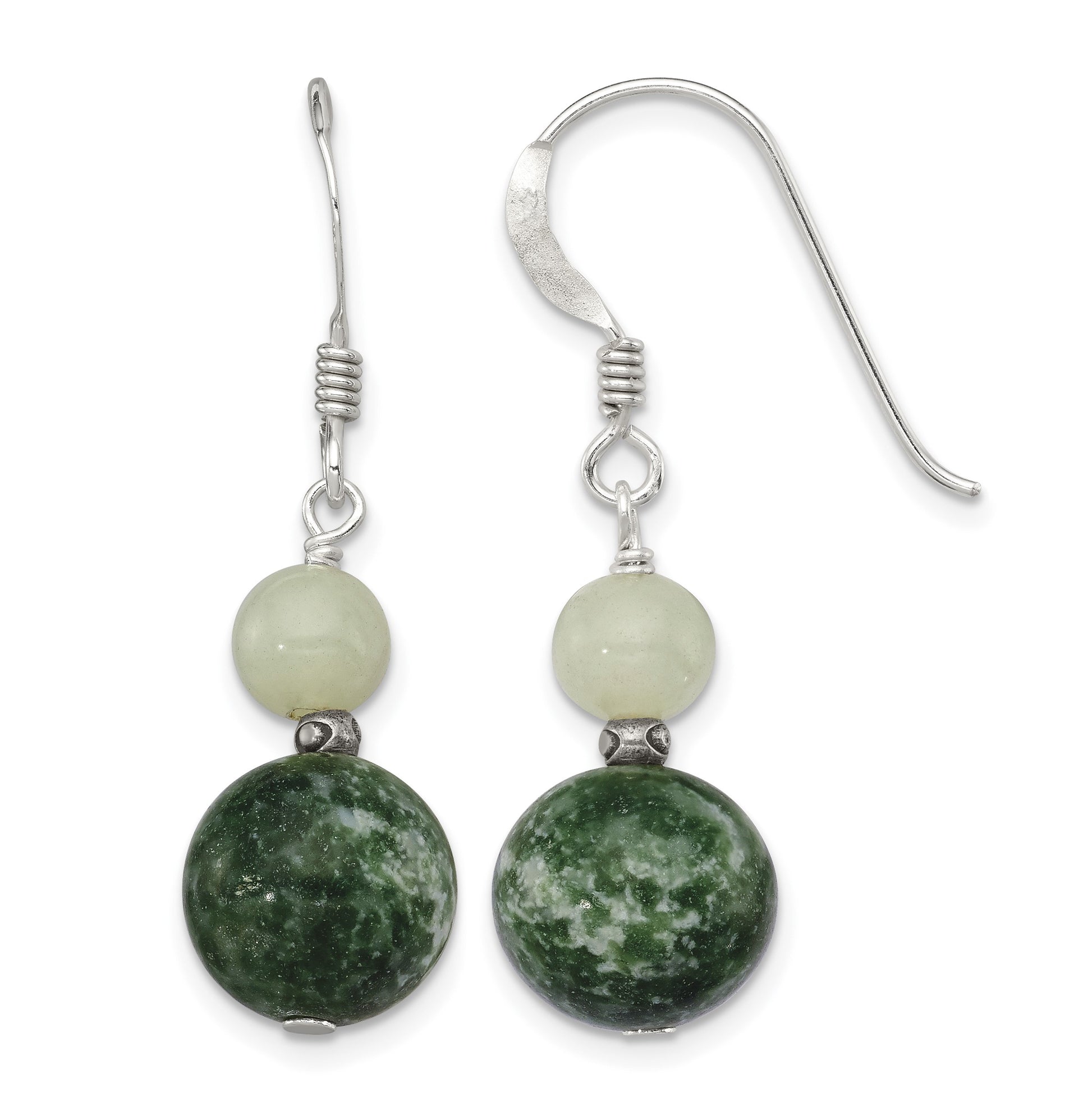 Sterling Silver Antiqued Moss Agate & Green Quartz Dangle Earrings