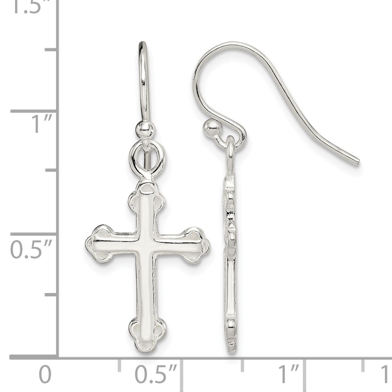 Sterling Silver Polished Budded Cross Dangle Earrings