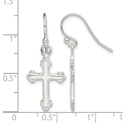 Sterling Silver Polished Budded Cross Dangle Earrings