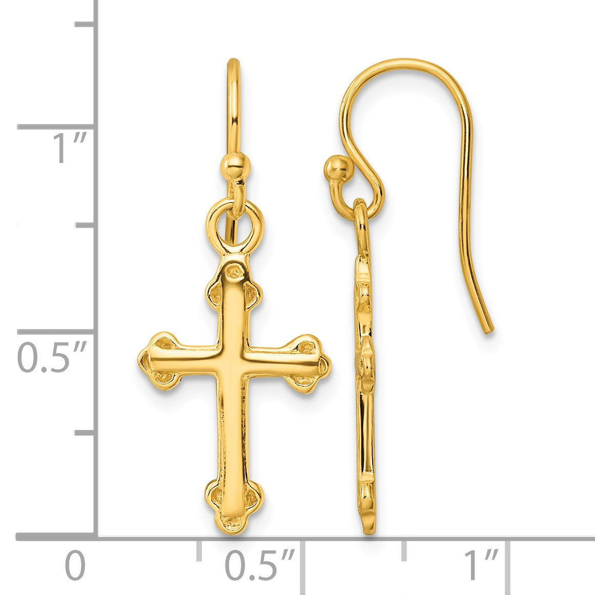 Sterling Silver Gold-tone Polished Budded Cross Dangle Earrings