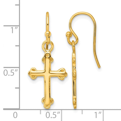 Sterling Silver Gold-tone Polished Budded Cross Dangle Earrings