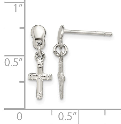 Sterling Silver Polished & Grooved Latin Cross Post Dangle Earrings