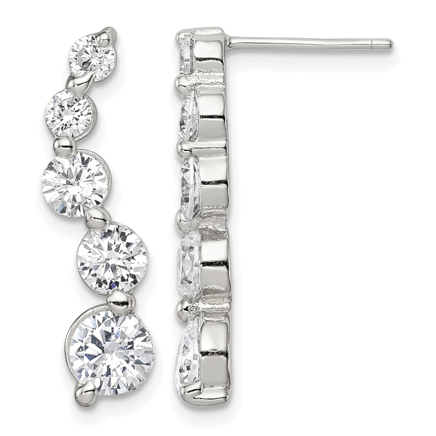 Sterling Silver Rhodium-plated Polished CZ Journey Post Earrings