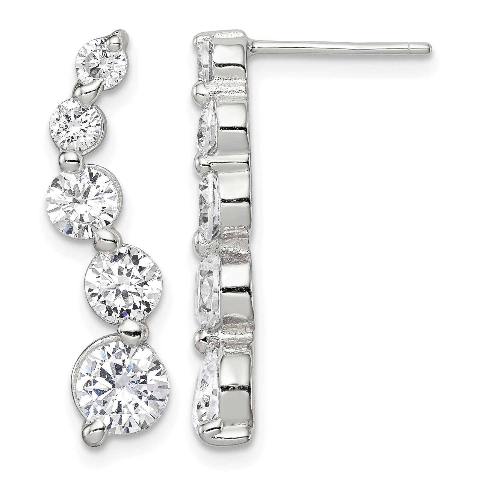 Sterling Silver Rhodium-plated Polished CZ Journey Post Earrings