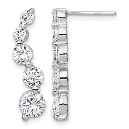 Sterling Silver Rhodium-plated Polished CZ Journey Post Earrings