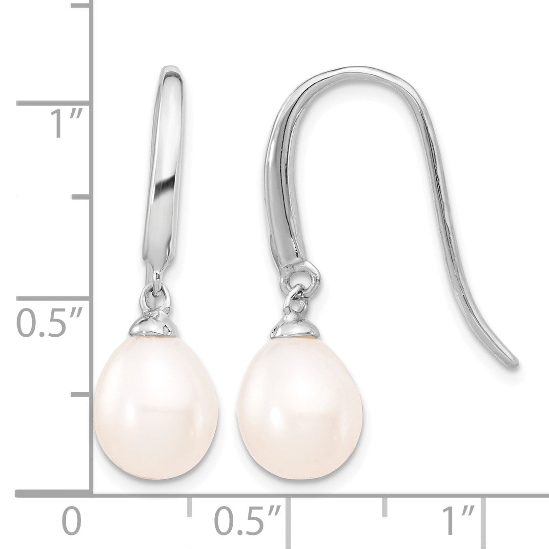 Sterling Silver Rhodium-plated 8-9mm White Teardrop Freshwater Cultured Pearl Dangle Earrings