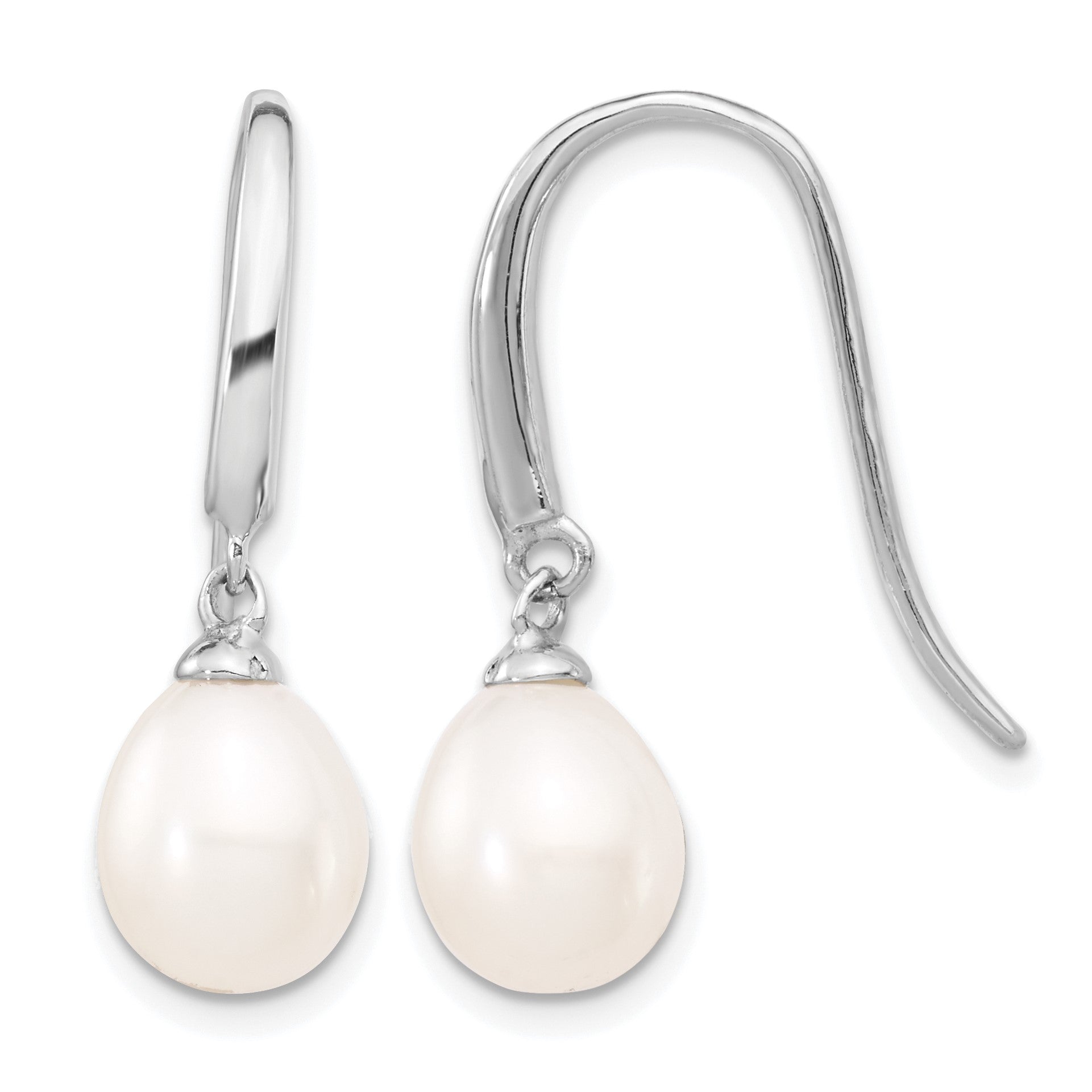 Sterling Silver Rhodium-plated 8-9mm White Teardrop Freshwater Cultured Pearl Dangle Earrings