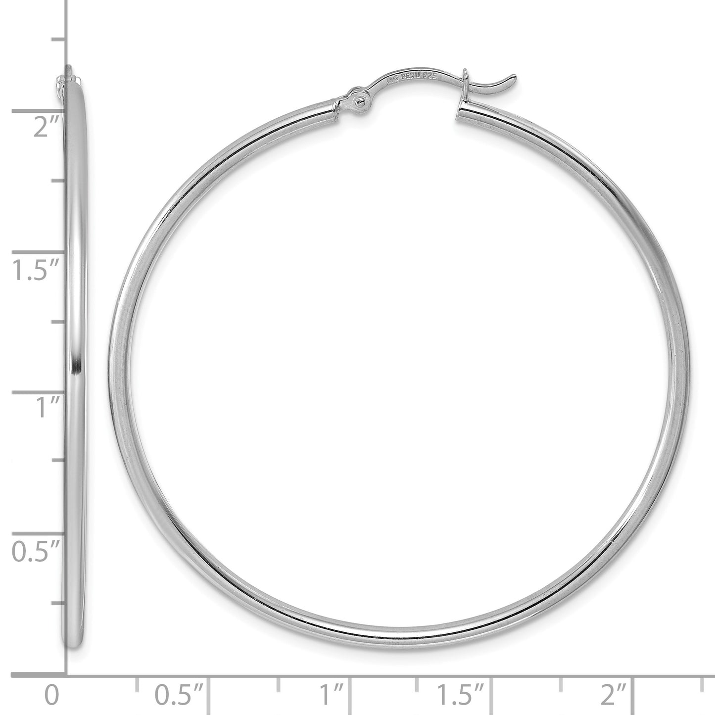 Sterling Silver Rhodium-plated 2mm Round Hoop Earrings