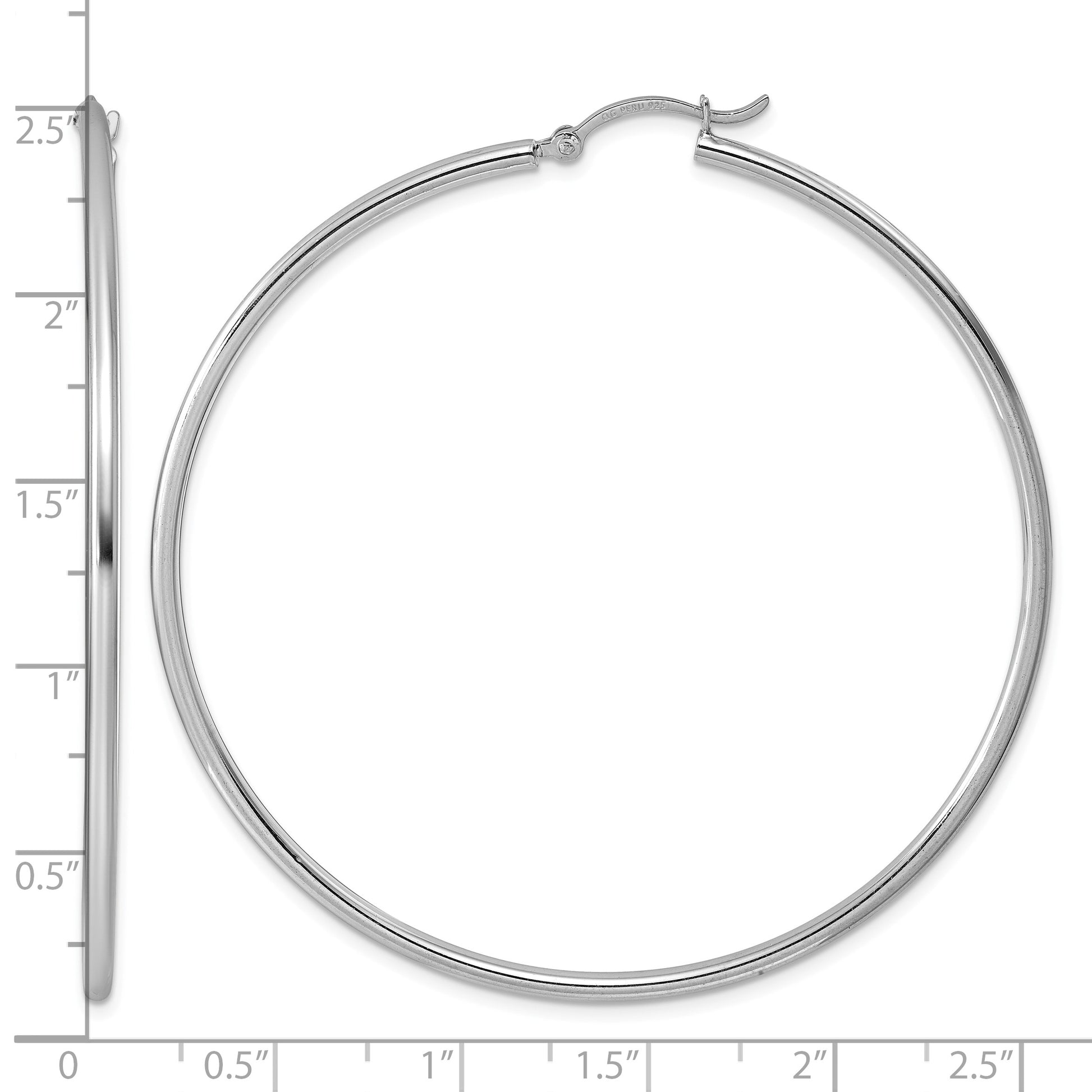 Sterling Silver Rhodium-plated 2mm Round Hoop Earrings