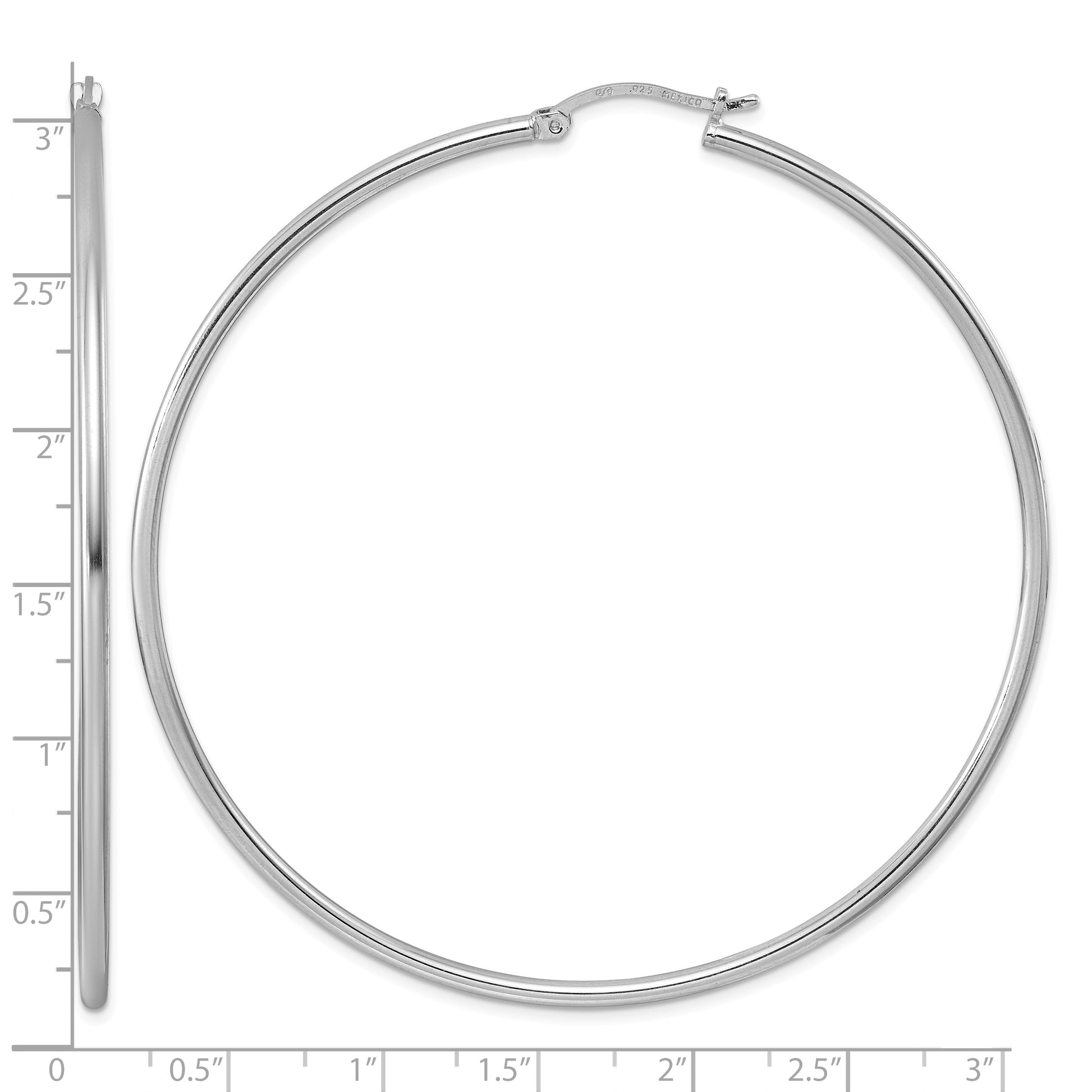 Sterling Silver Rhodium-plated 2mm Round Hoop Earrings