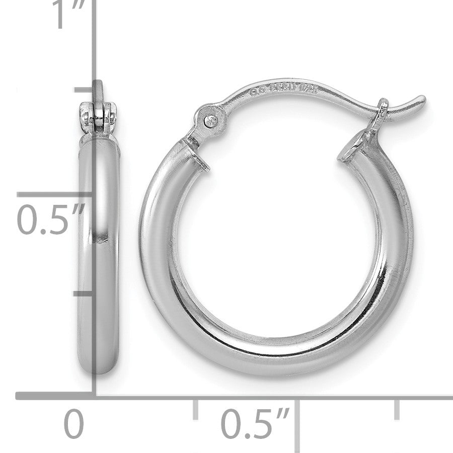 Sterling Silver Rhodium-plated 2.5mm Round Hoop Earrings