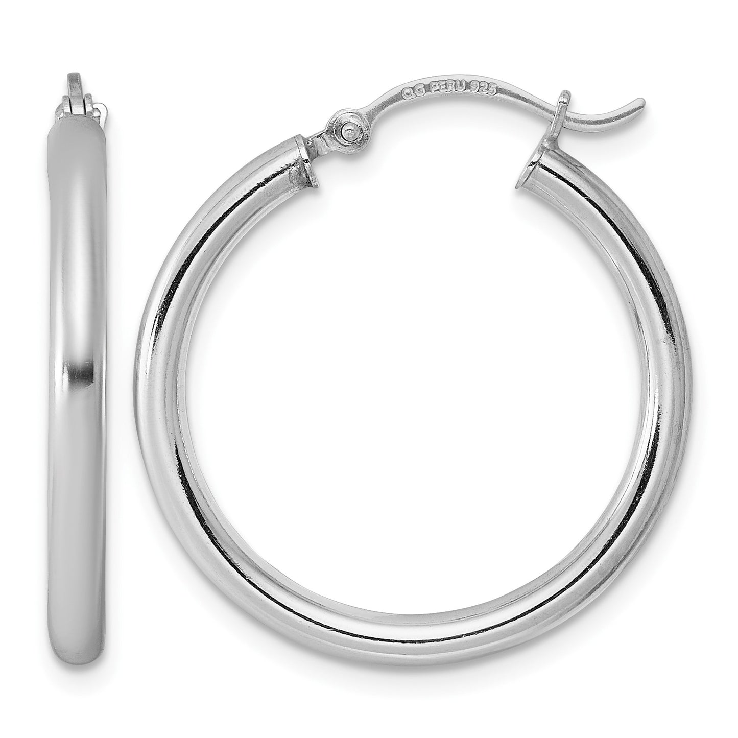 Sterling Silver Rhodium-plated 2.5mm Round Hoop Earrings