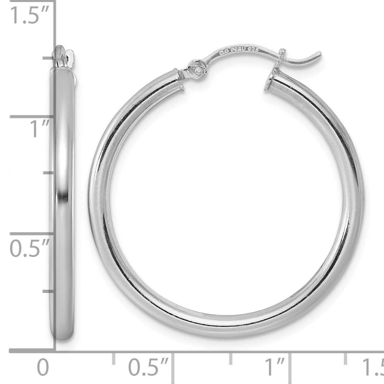 Sterling Silver Rhodium-plated 2.5mm Round Hoop Earrings