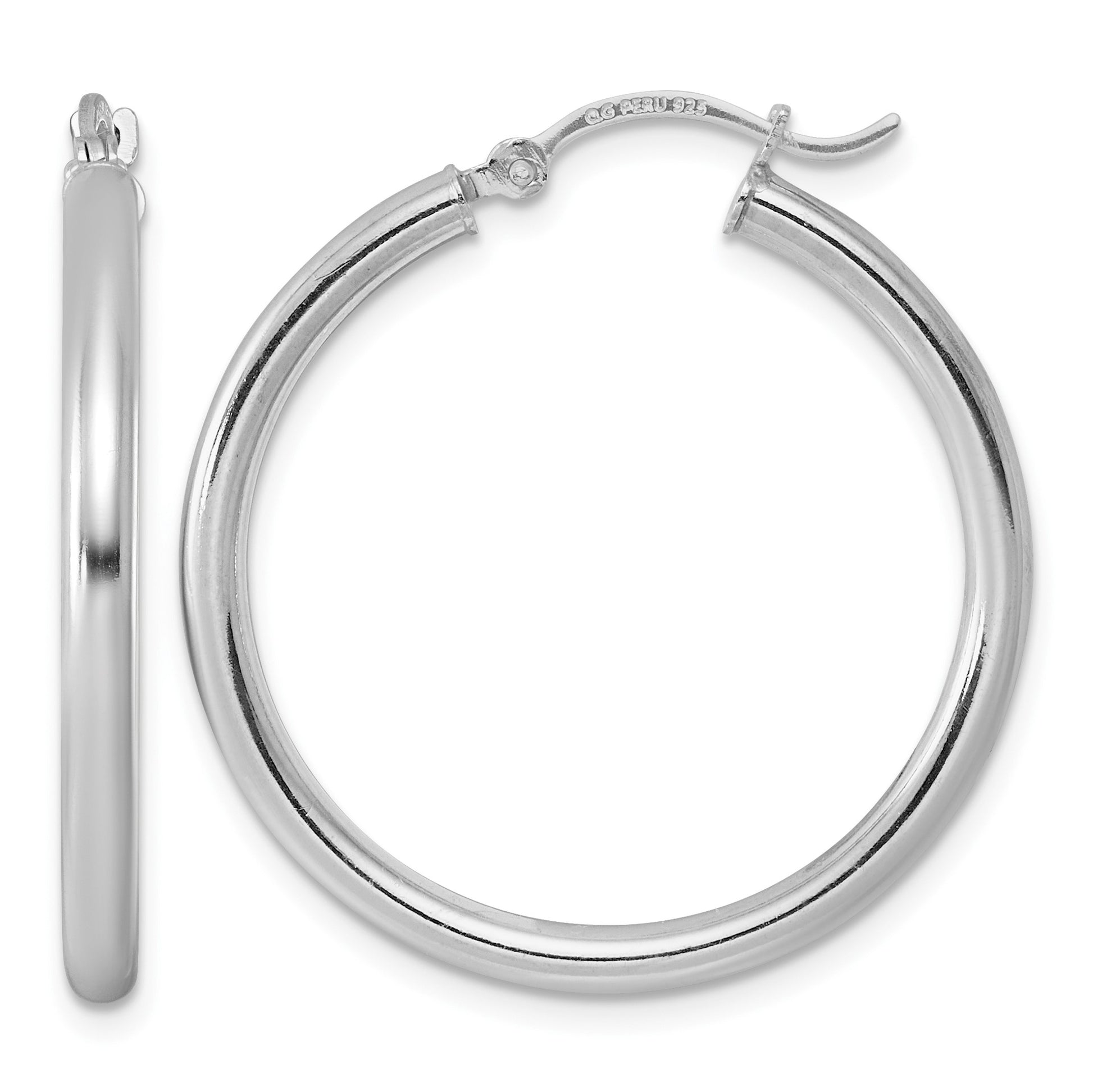 Sterling Silver Rhodium-plated 2.5mm Round Hoop Earrings