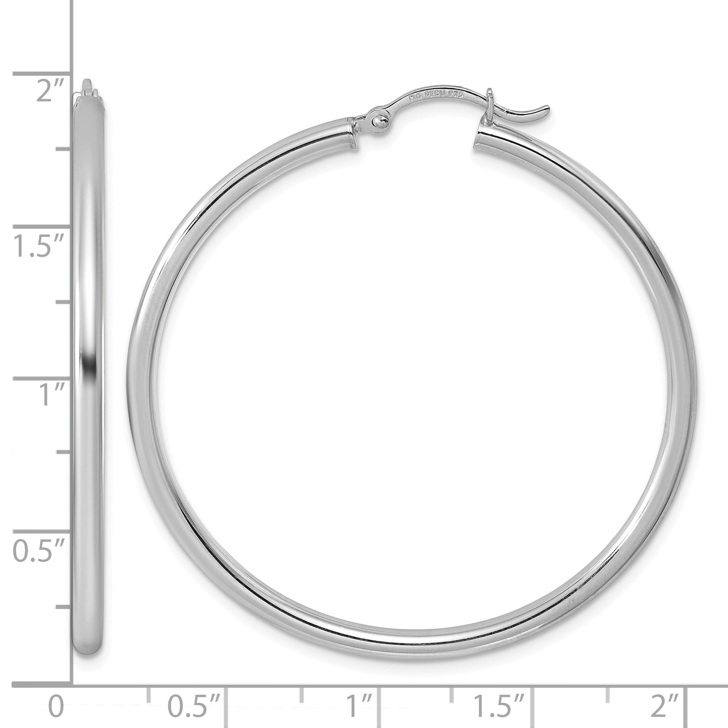 Sterling Silver Rhodium-plated 2.5mm Round Hoop Earrings