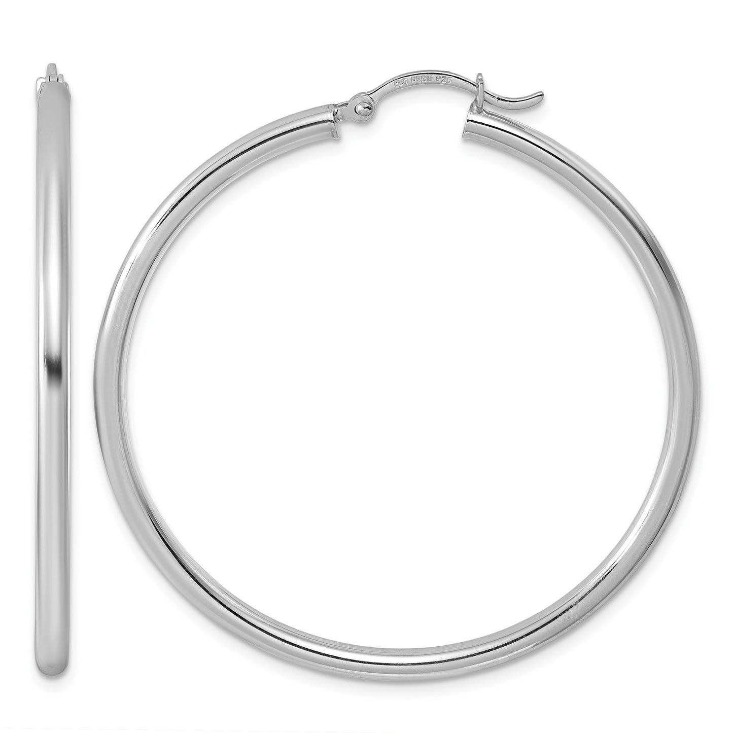 Sterling Silver Rhodium-plated 2.5mm Round Hoop Earrings