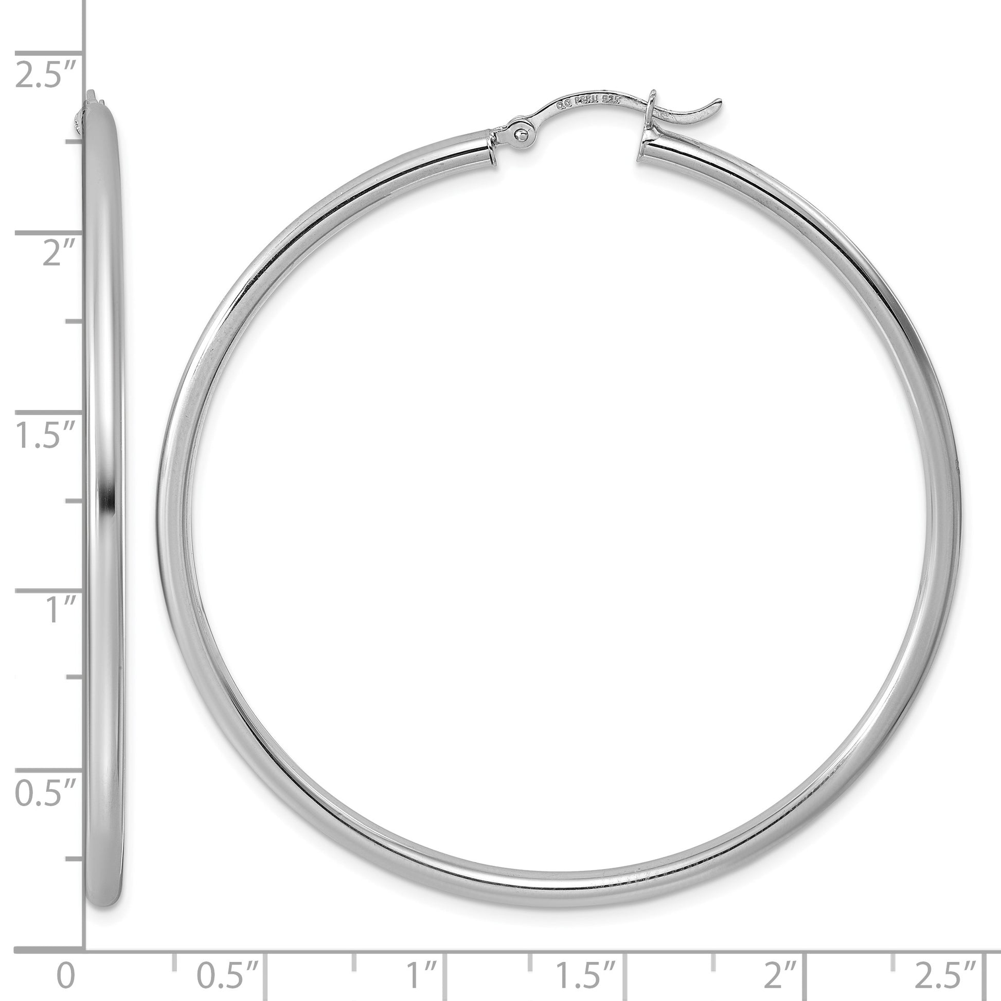 Sterling Silver Rhodium-plated 2.5mm Round Hoop Earrings