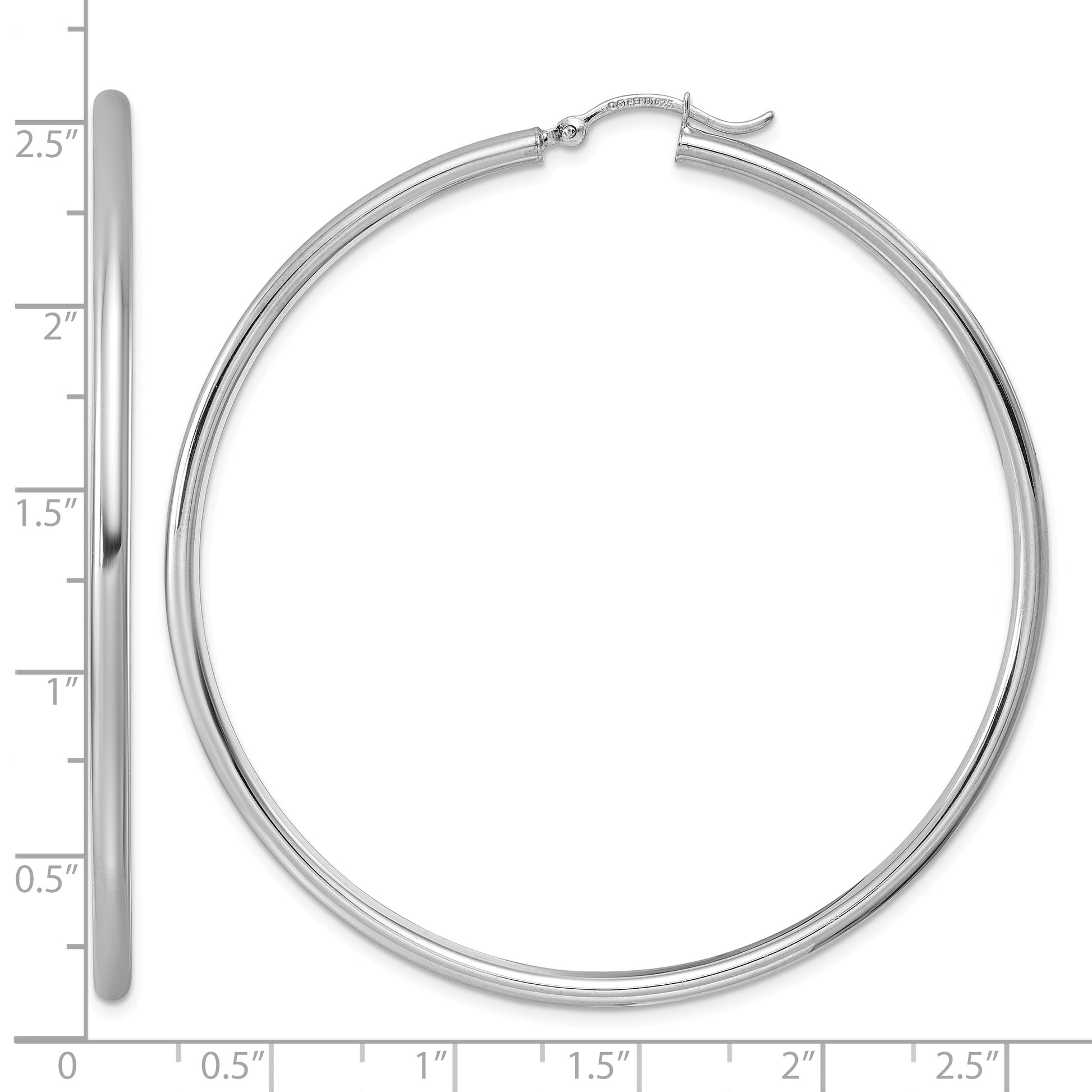 Sterling Silver Rhodium-plated 2.5mm Round Hoop Earrings