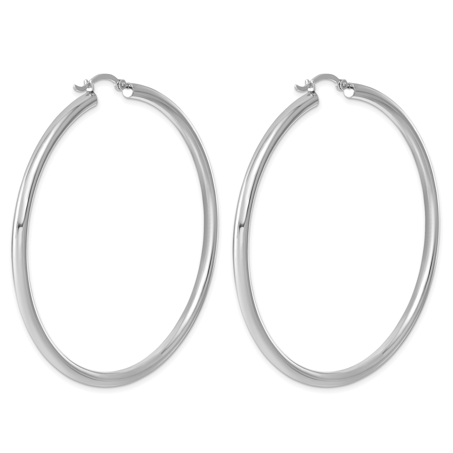 Sterling Silver Rhodium-plated 3mm Round Hoop Earrings