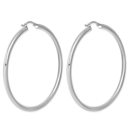 Sterling Silver Rhodium-plated 3mm Round Hoop Earrings