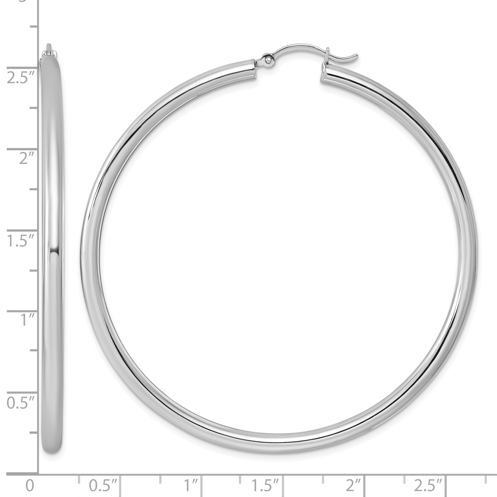 Sterling Silver Rhodium-plated 3mm Round Hoop Earrings