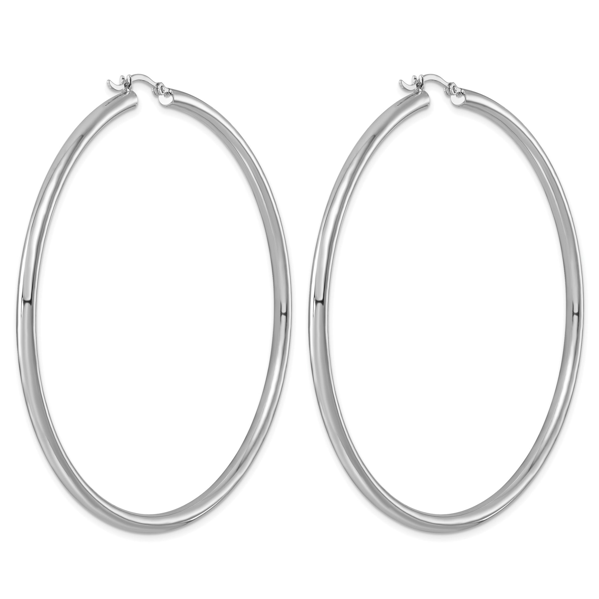 Sterling Silver Rhodium-plated 3mm Round Hoop Earrings