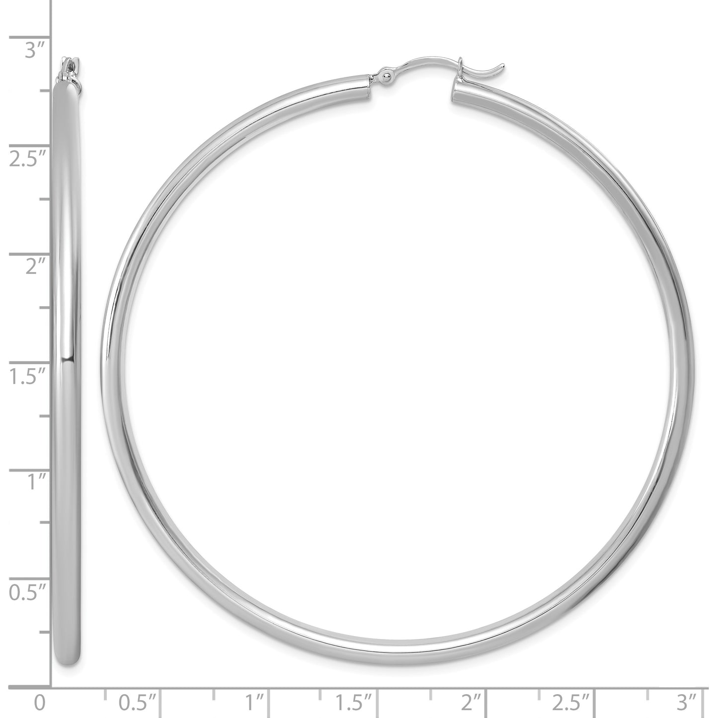 Sterling Silver Rhodium-plated 3mm Round Hoop Earrings