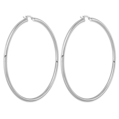 Sterling Silver Rhodium-plated 3mm Round Hoop Earrings
