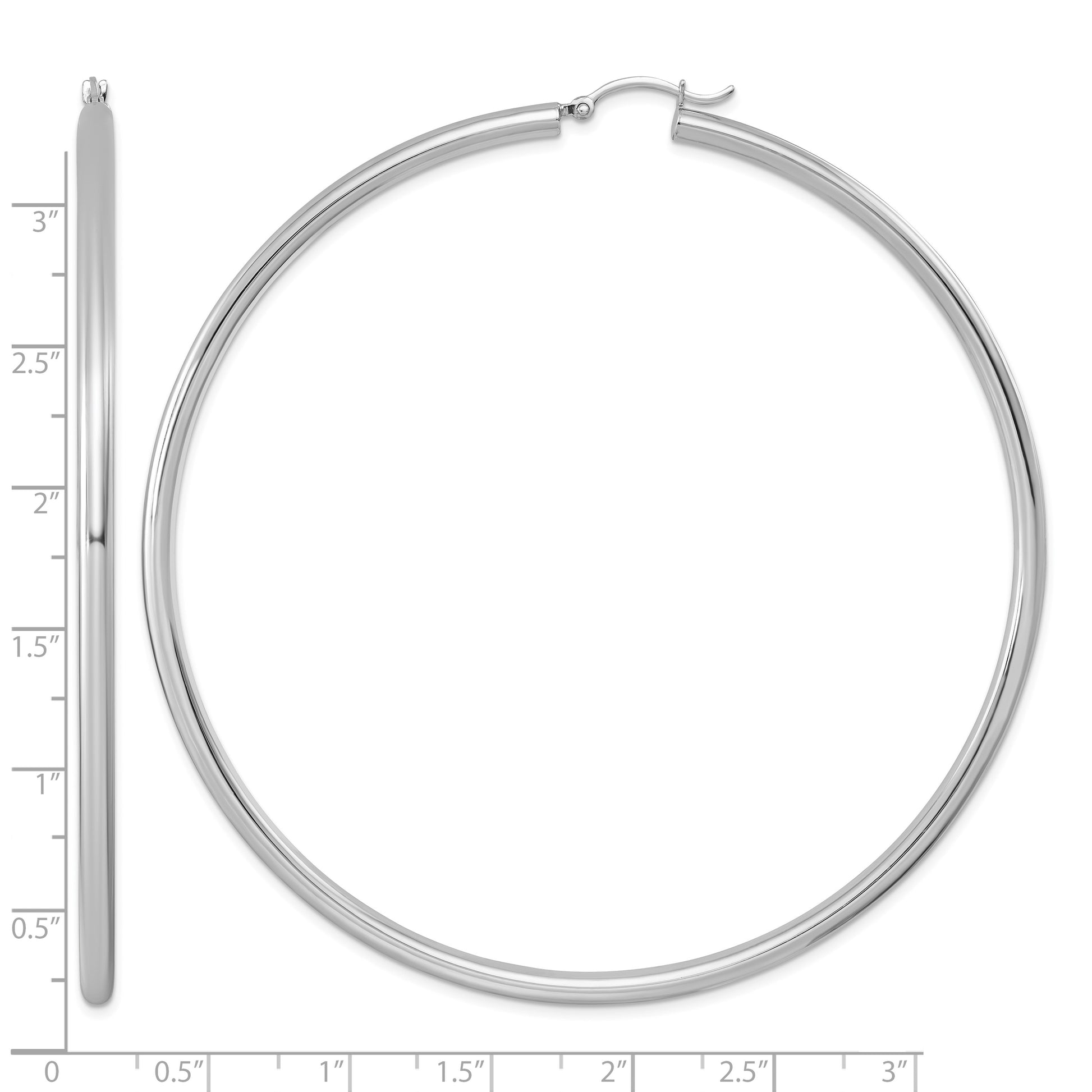 Sterling Silver Rhodium-plated 3mm Round Hoop Earrings