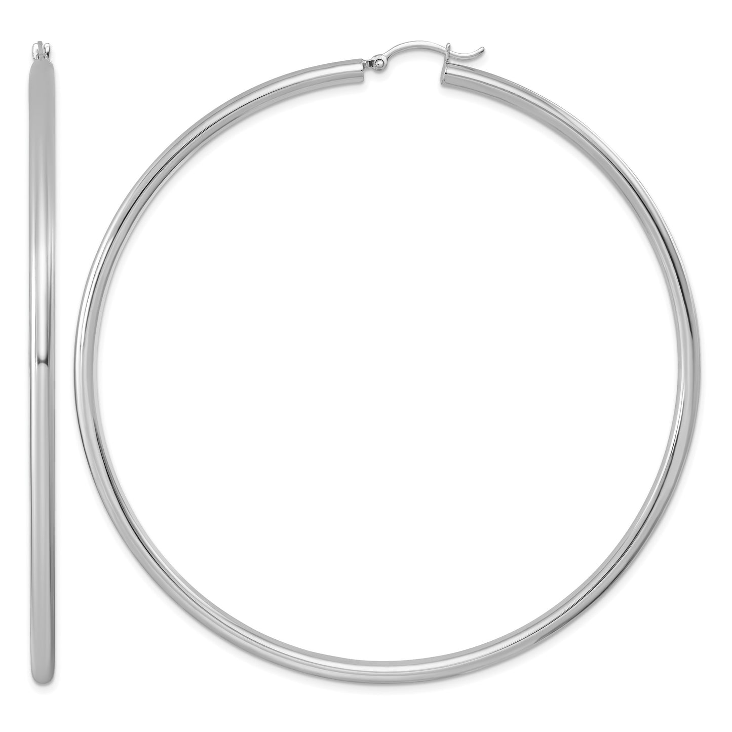 Sterling Silver Rhodium-plated 3mm Round Hoop Earrings