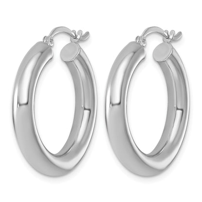 Sterling Silver Rhodium-plated 4mm Round Hoop Earrings