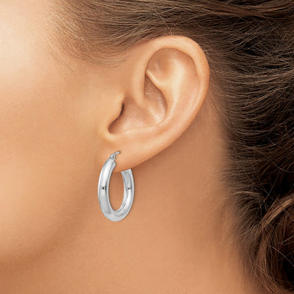 Sterling Silver Rhodium-plated 4mm Round Hoop Earrings