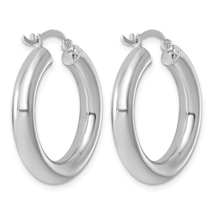 Sterling Silver Rhodium-plated 4mm Round Hoop Earrings