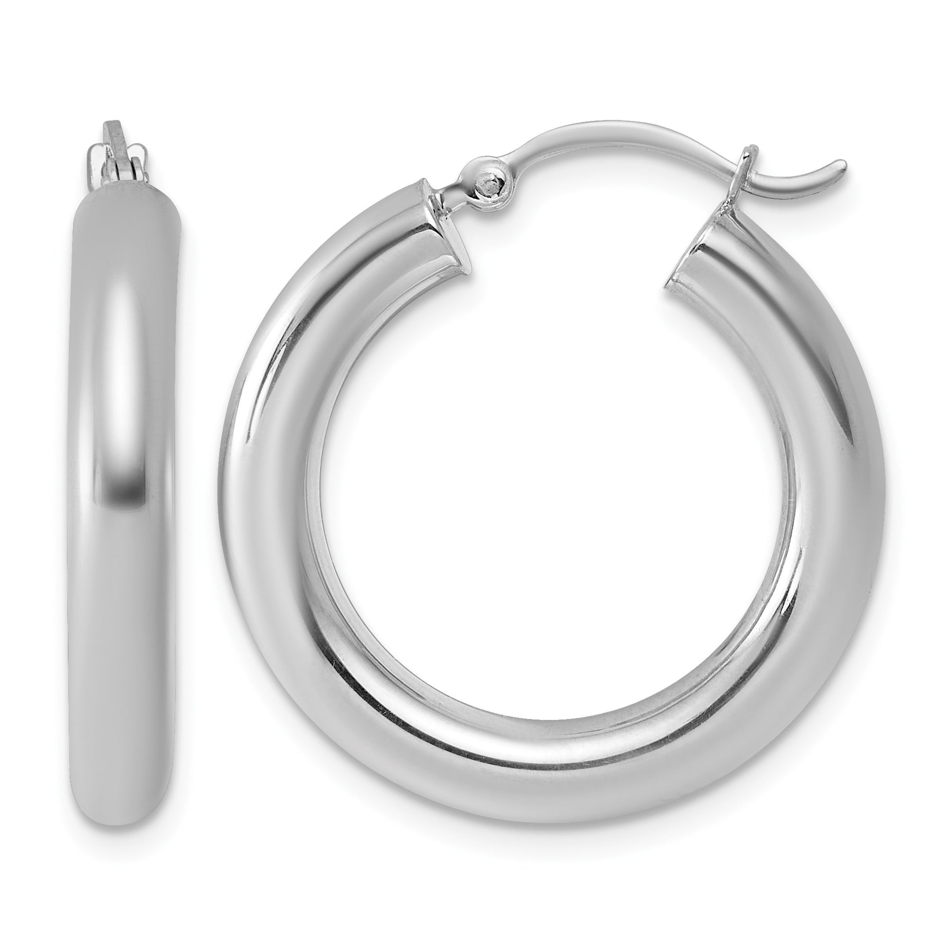 Sterling Silver Rhodium-plated 4mm Round Hoop Earrings