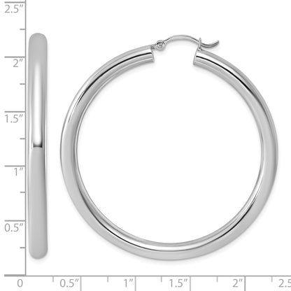 Sterling Silver Rhodium-plated 4mm Round Hoop Earrings