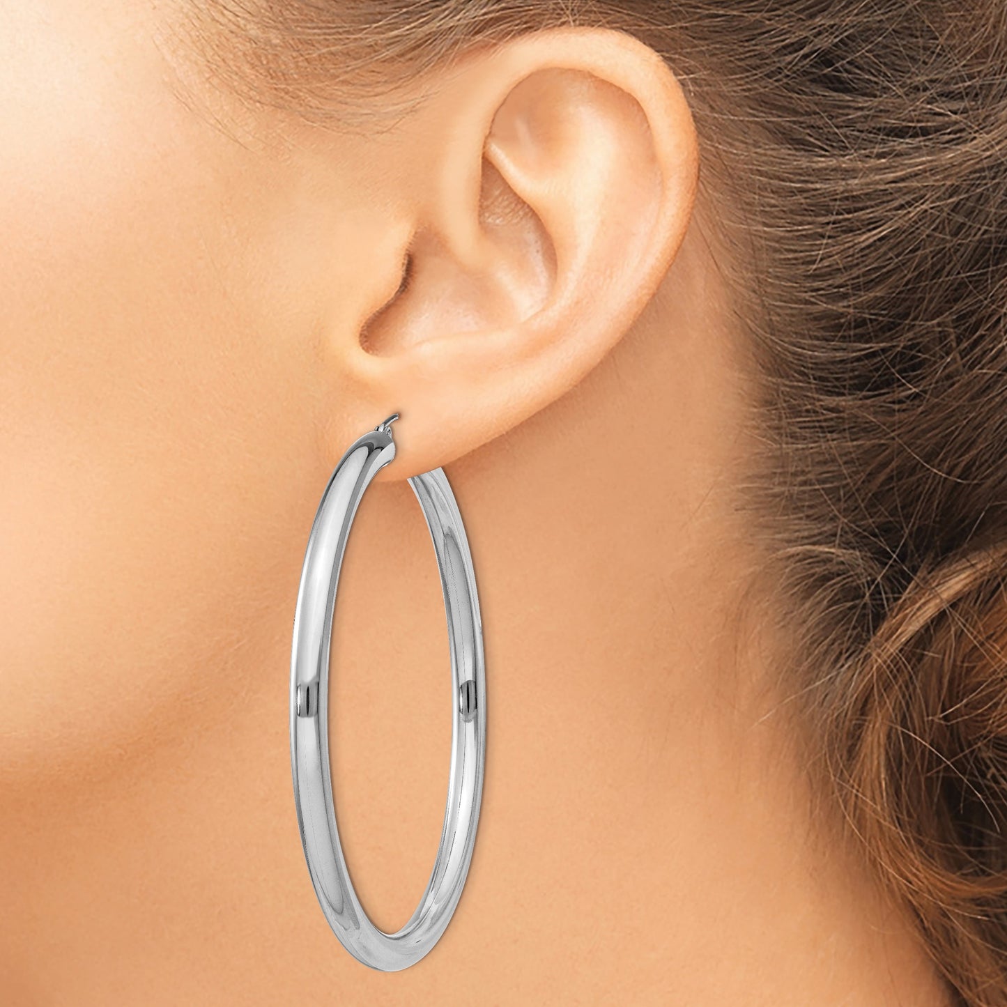 Sterling Silver Rhodium-plated 4mm Round Hoop Earrings