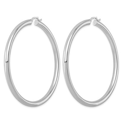 Sterling Silver Rhodium-plated 4mm Round Hoop Earrings