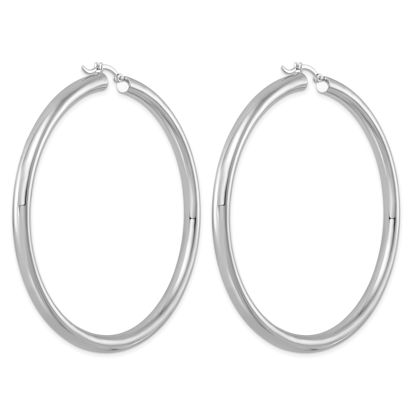 Sterling Silver Rhodium-plated 4mm Round Hoop Earrings