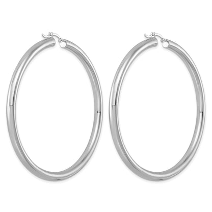 Sterling Silver Rhodium-plated 4mm Round Hoop Earrings