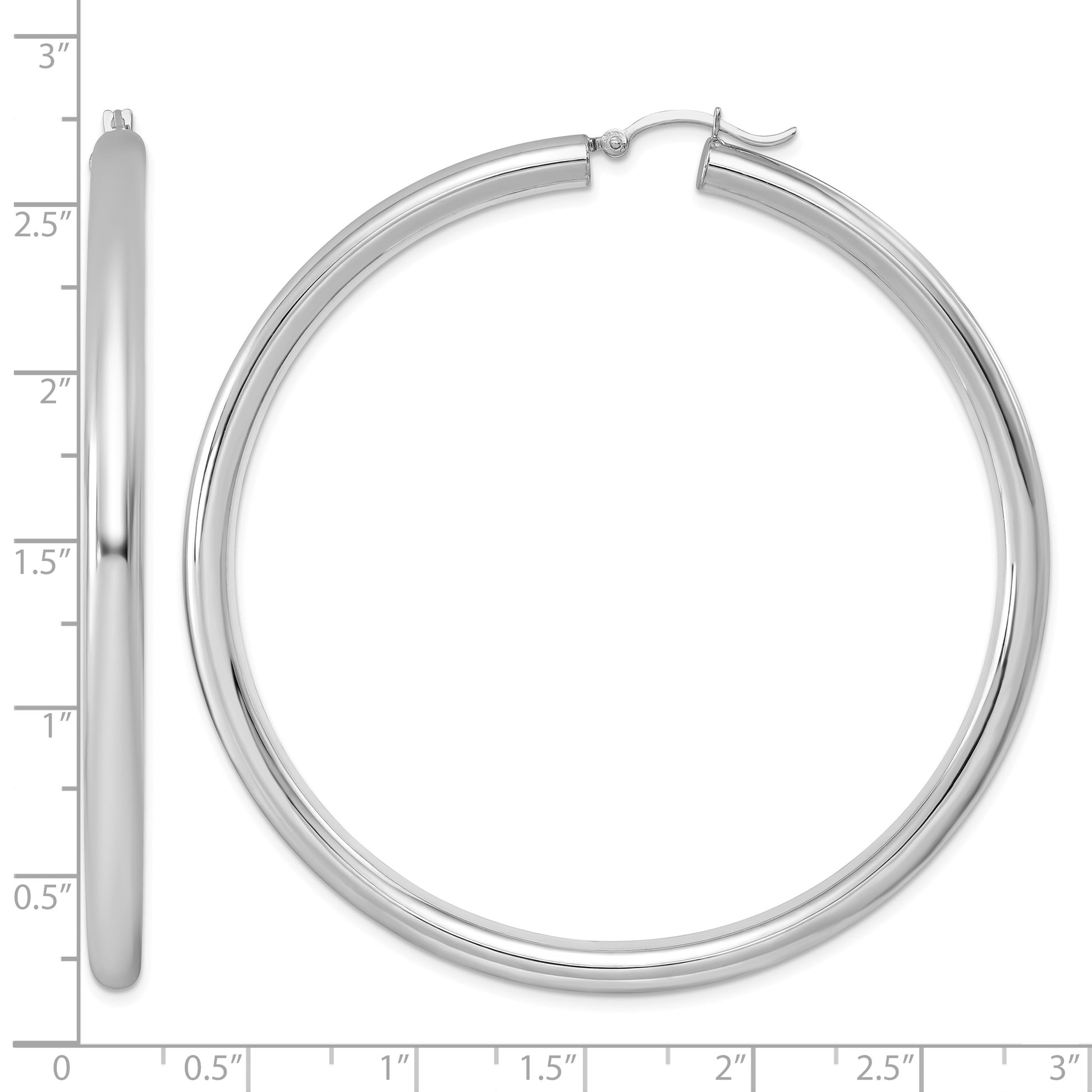 Sterling Silver Rhodium-plated 4mm Round Hoop Earrings