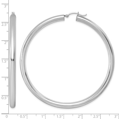 Sterling Silver Rhodium-plated 4mm Round Hoop Earrings