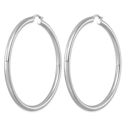 Sterling Silver Rhodium-plated 4mm Round Hoop Earrings
