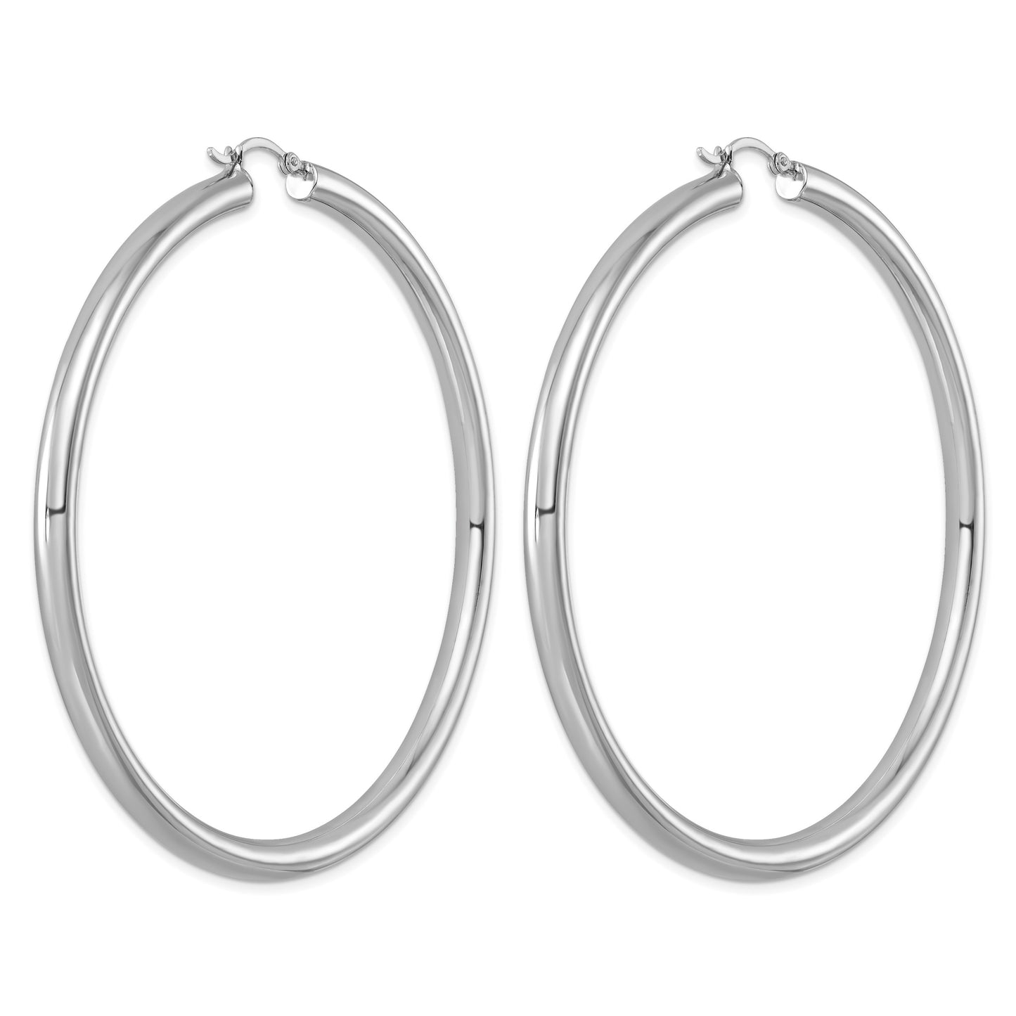 Sterling Silver Rhodium-plated 4mm Round Hoop Earrings