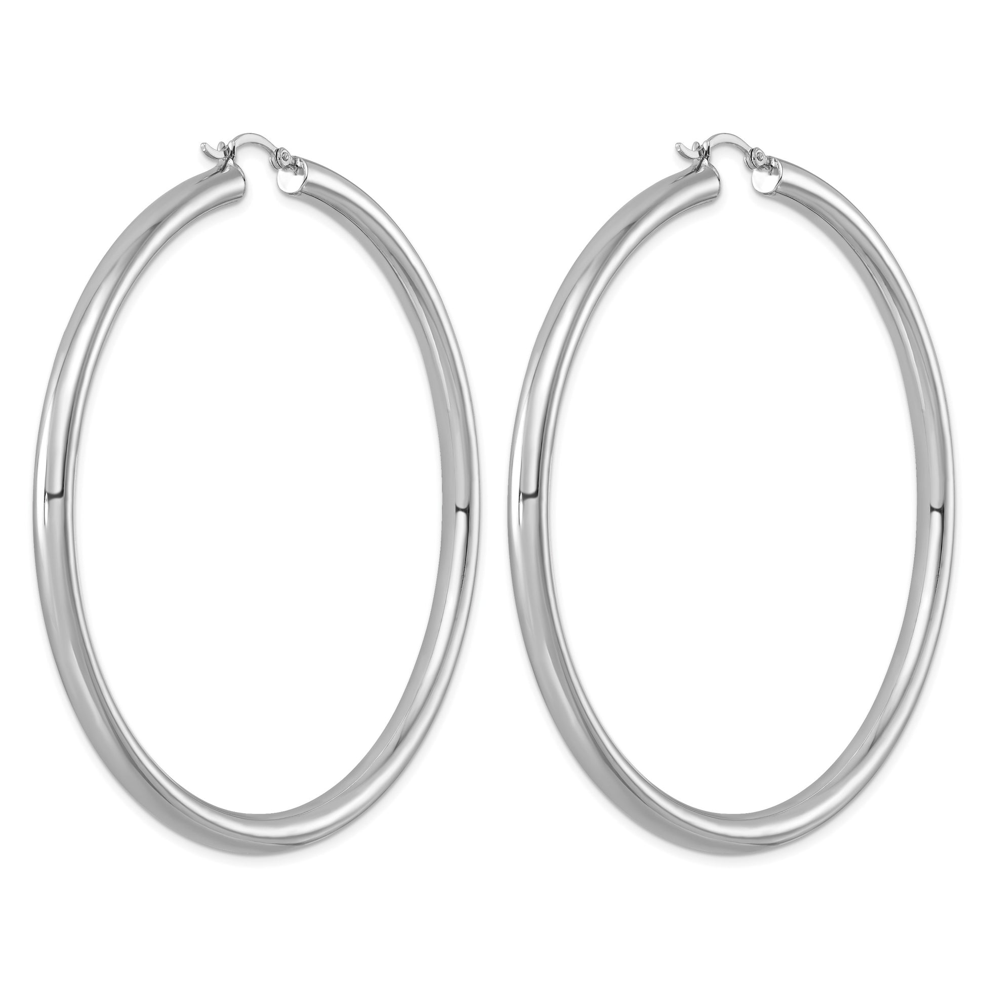 Sterling Silver Rhodium-plated 4mm Round Hoop Earrings