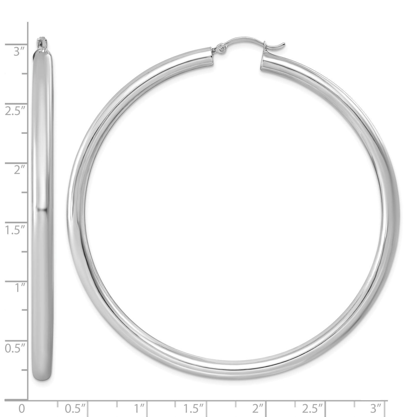 Sterling Silver Rhodium-plated 4mm Round Hoop Earrings