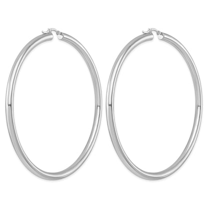 Sterling Silver Rhodium-plated 4mm Round Hoop Earrings