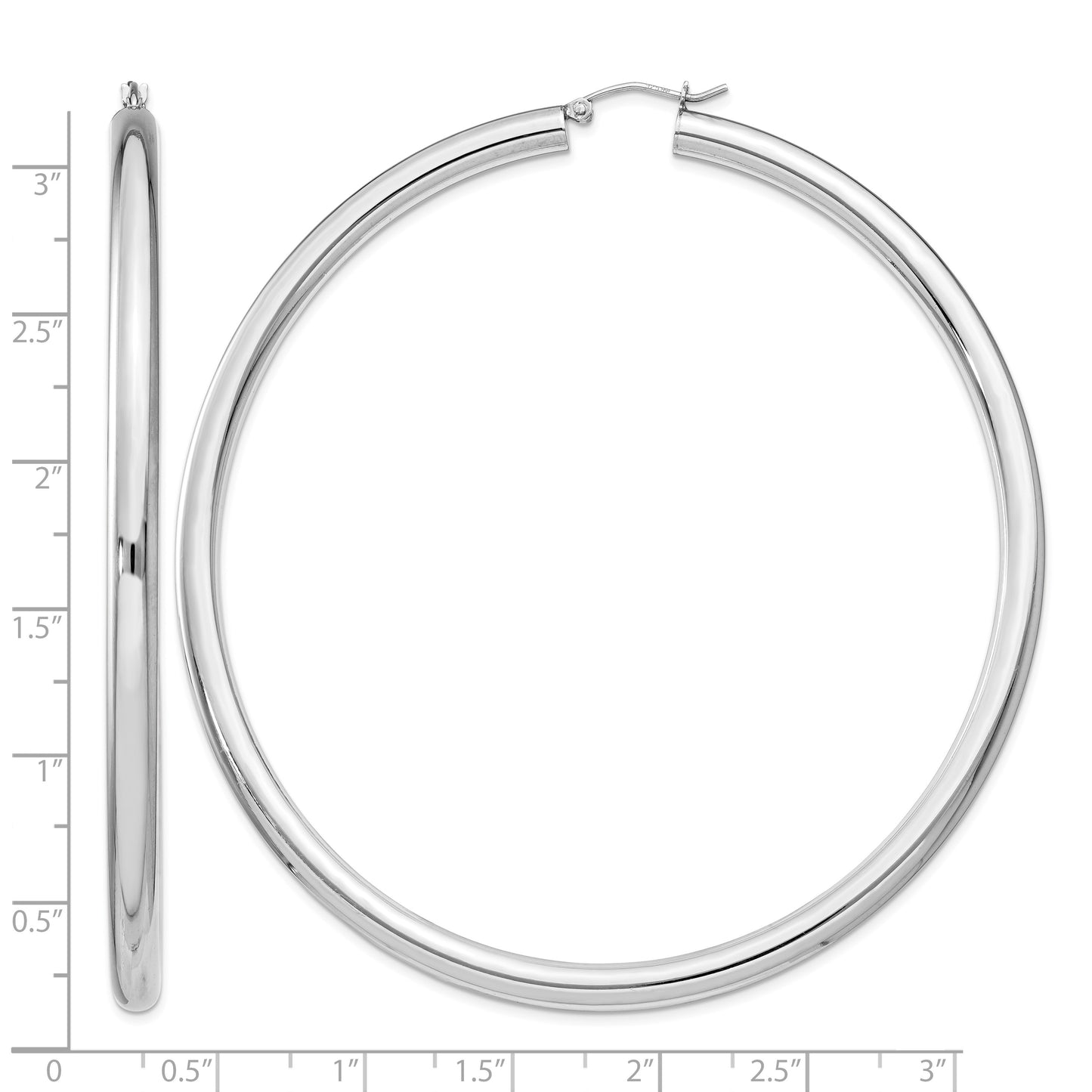Sterling Silver Rhodium-plated 4mm Round Hoop Earrings