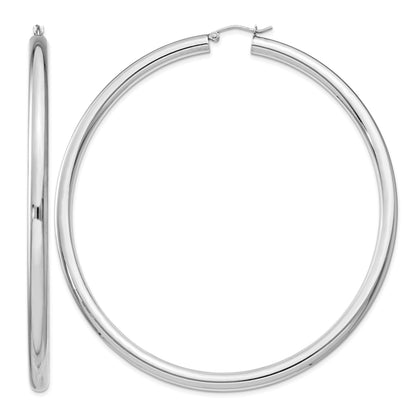 Sterling Silver Rhodium-plated 4mm Round Hoop Earrings