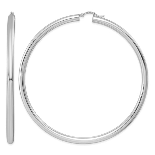 Sterling Silver Rhodium-plated 4mm Round Hoop Earrings
