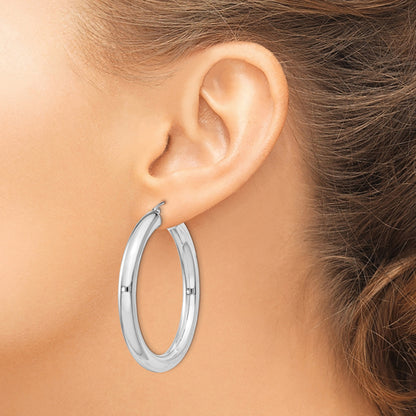 Sterling Silver Rhodium-plated 5mm Round Hoop Earrings